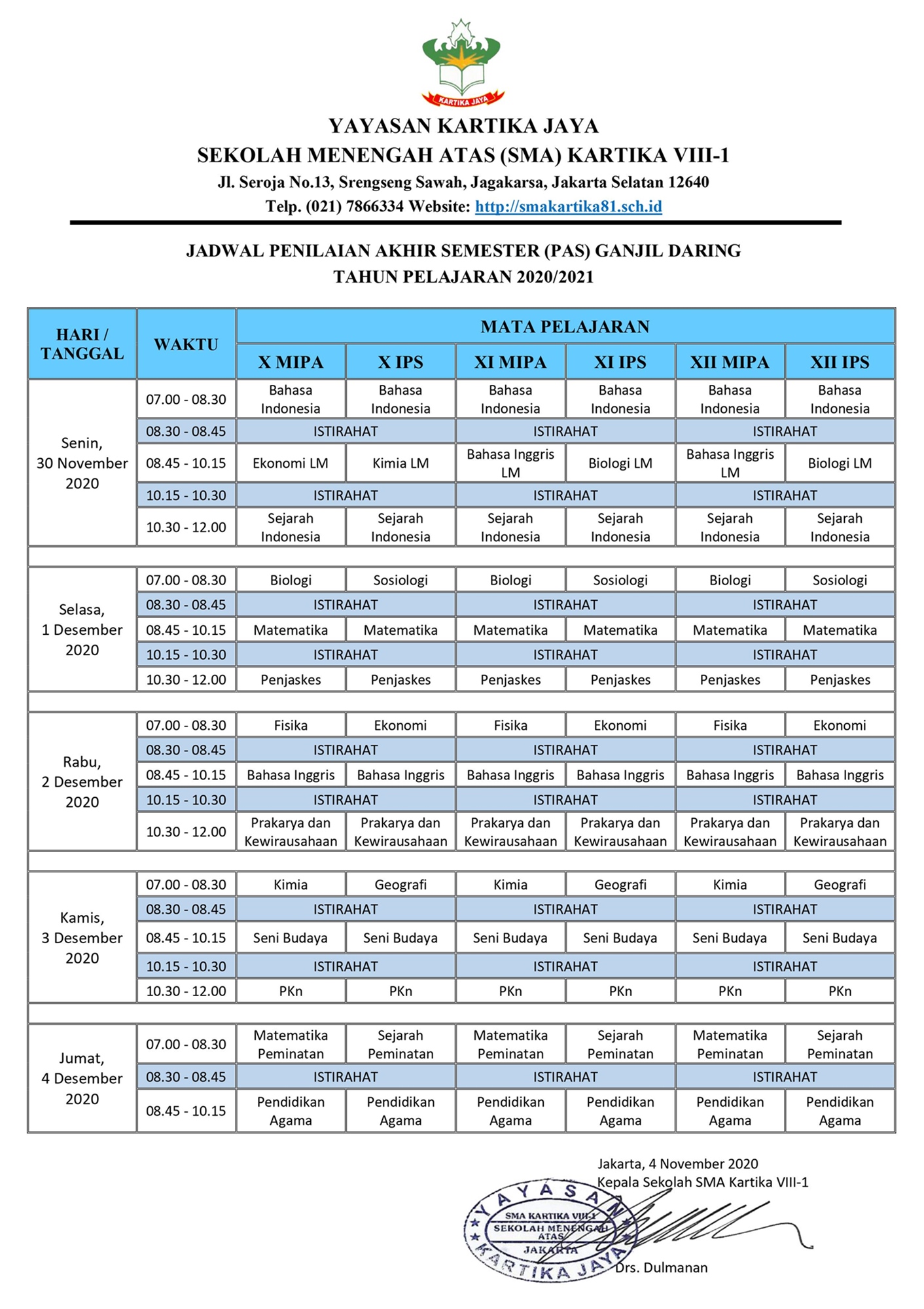 W Jadwal PAS Ganjil 2021