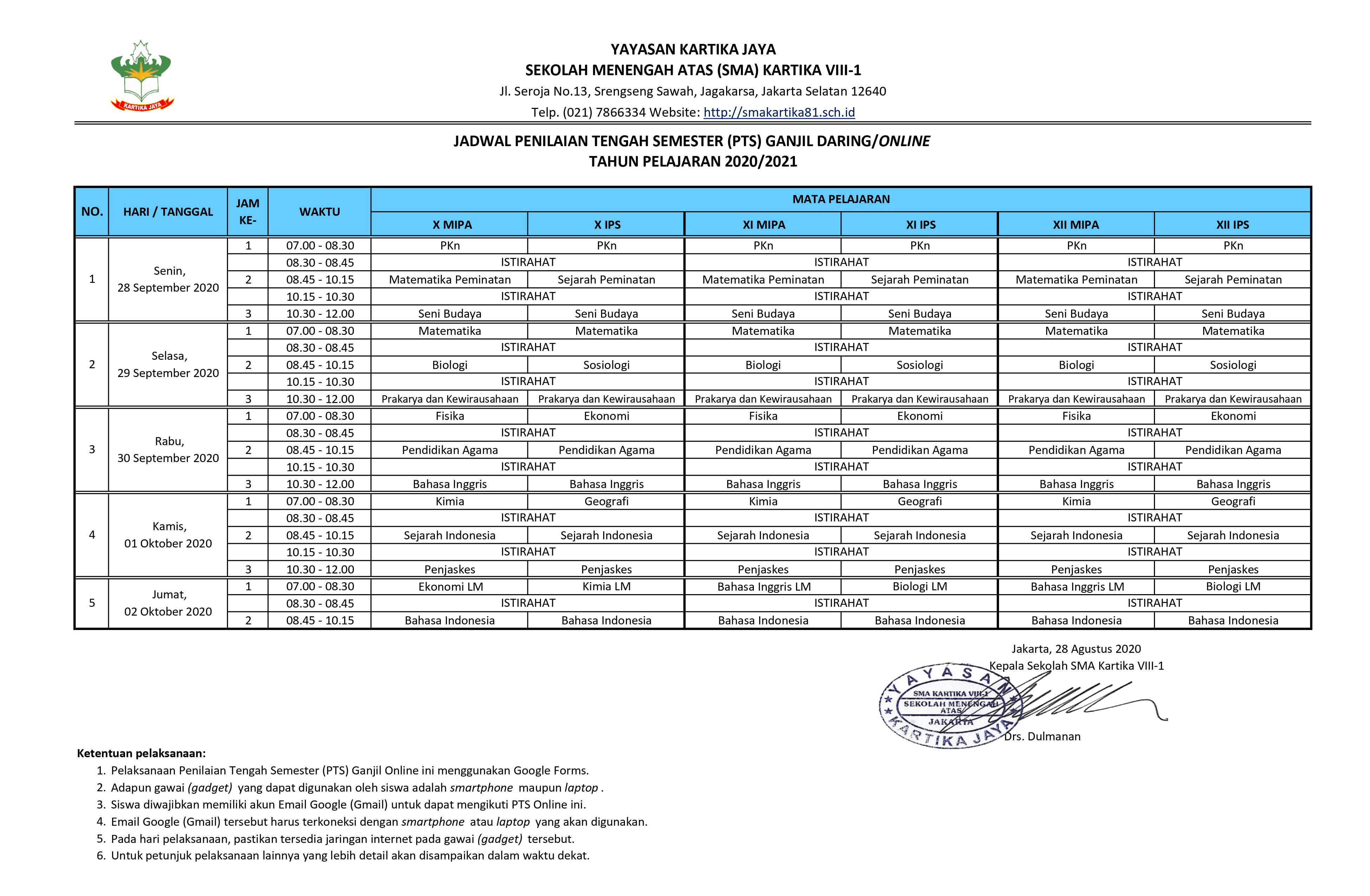 jadwal pts 1 2021